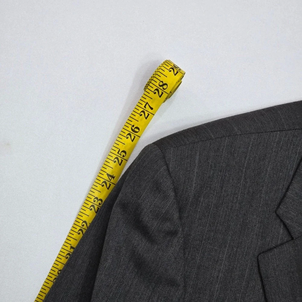 Hickey Freeman Nordstrom Mens 44L Wool Pinstripe Blazer Jacket Charcoal Grey 44L